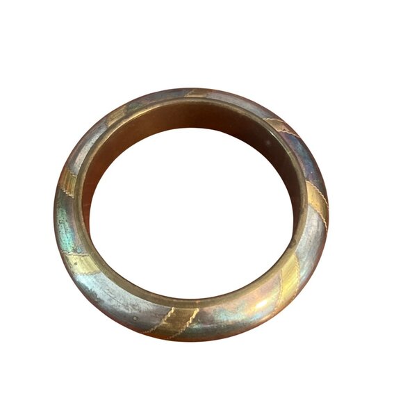 Vintage Carol for Eva Graham Brass Bangle Bracelet 2 Tone India Estate 8" - Picture 3 of 5